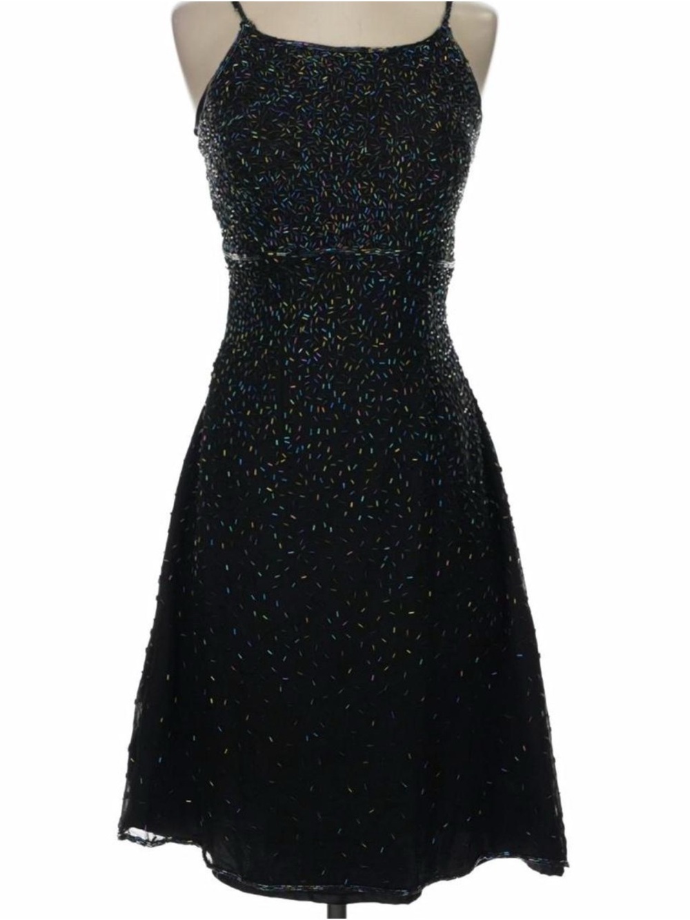 Scala Black Beaded Midi Dress with Multicolor Accents